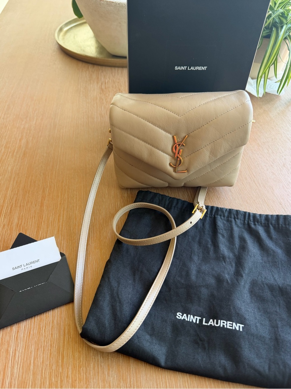 Calfskin Y Quilted Monogram Toy Loulou Crossbody Bag Dark Beige
